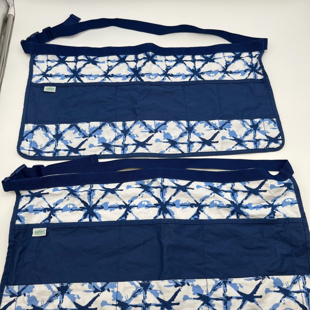 EXPERT GARDENER Set of 2 Waist Aprons Unisex Blue White Star Pattern Lot Art BBQ